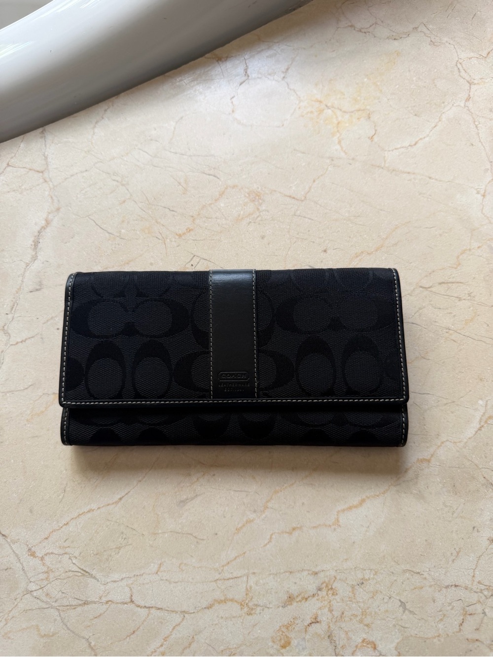 Coach Black Signature Canvas Continental Clutch Wallet